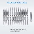 Carmocar 24 Pcs Spike Lug Nuts X1 5 For Chevy Silverado Tahoe 4 4 Tall W Key Chrome