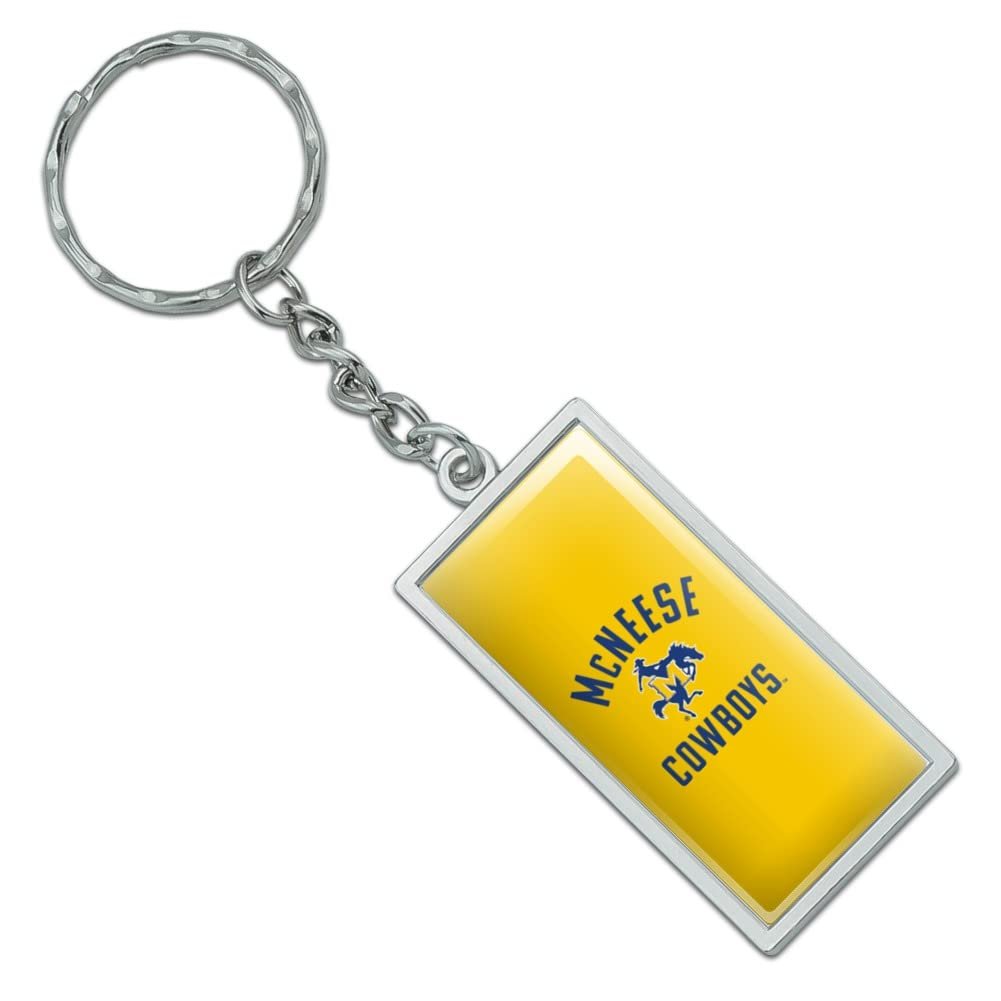 Mcneese State University Cowboys Logo Rectangle Keychain Chrome Plated Metal With Resin Top 2in X 1in