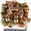 40 Pcs 1 4 In 20 X 15mm Furniture Screw Threaded Wood Inserts Carbon Steel Nut Fastener Connector With Hex Spanner For Hardwood 