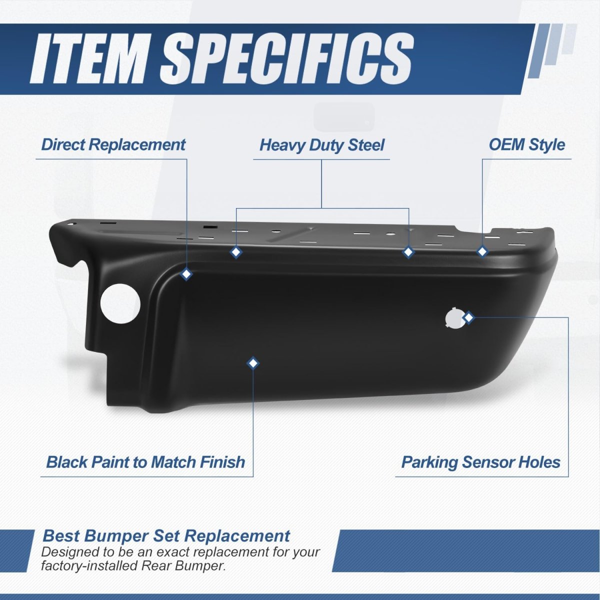 Auto Dynasty Rear Bumper End Cap Replacement For 2008-2016 Ford F-250 350 450 Super Duty W Park Assist Cutouts Passenger Right