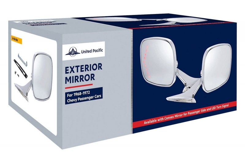 United Pacific 110295 Rectangular Exterior Mirror With Convex Glass For 1968-72 Chevy Passenger Car R H