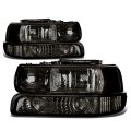 Smoked Housing Clear Corner Headlight W Bumper Lamps Tool Kit Compatible With Chevy Silverado Surburban Tahoe 99-06