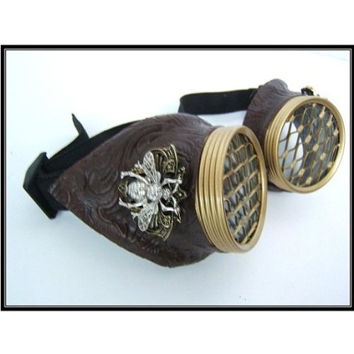 Steampunk Goggles Large Bee Siding Honeycomb Brass Caps