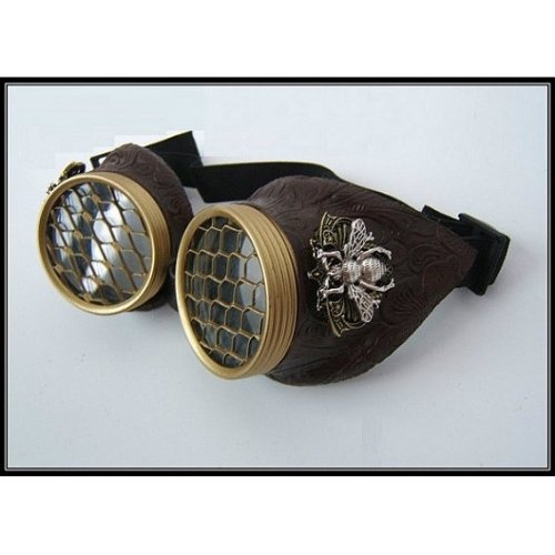Steampunk Goggles Large Bee Siding Honeycomb Brass Caps