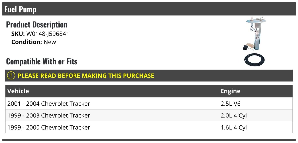 Fuel Pump Assembly For 1999-2004 Chevy Tracker