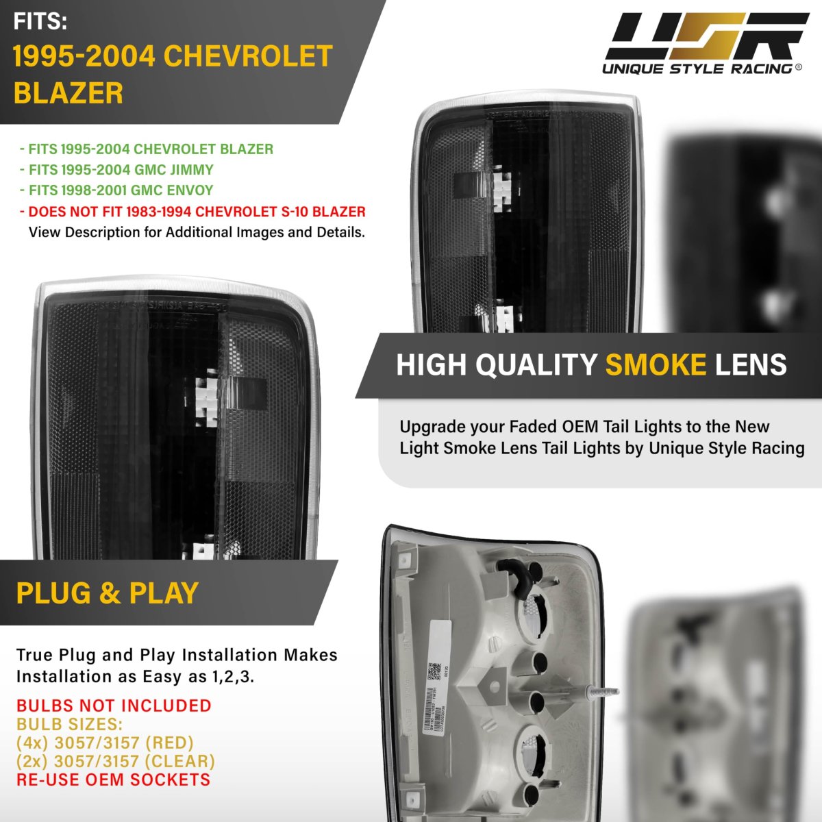 Usr 95-04 Blazer Tail Light A Rear Halogen Lamps Set Left Right For 1995-2004 Chevrolet S-10 Suv Chevy All Models Gmc Jimmy