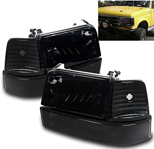 Amber Smoke Lens Headlights W Bumper Corner Lights For 92-96 Ford Bronco F-150 F-250
