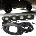 4 Pods 6000k White Led Rock Lights With 4m Extension Wires Ip67 Waterproof Aluminum For Trucks Suv Atv Utv Boat And Sedan 