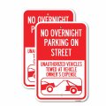 2 Pack No Overnight Parking On Street Unauthorized Vehicles Towed At Vehicle Owner S Expense With Car Tow Graphic 12 X 18 