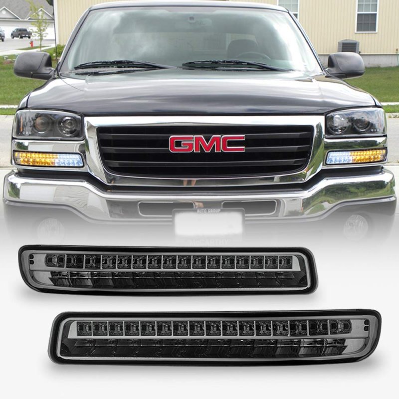 Smoked Lens Led Bumper Parking Lights For 1999-2006 Gmc Sierra 1500 2500 3500 And Yukon Signal Lamps Set Left Right Gunmetal