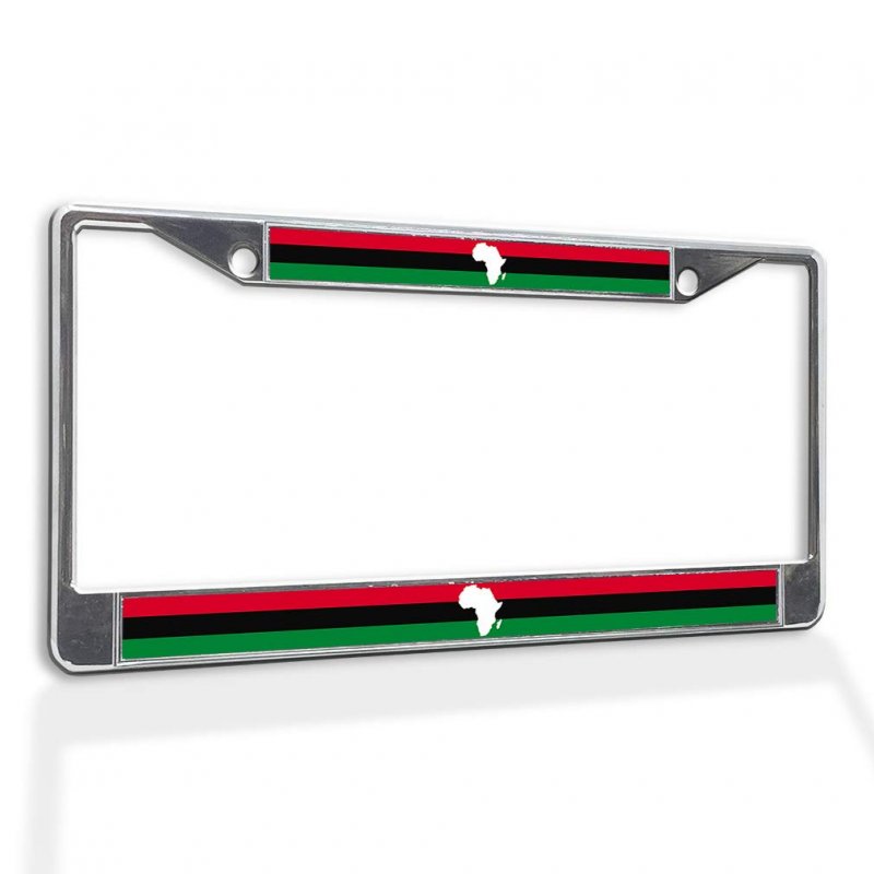 Fastasticdeals Metal Insert License Plate Frame Pan African Flag With Map Weatherproof Car Accessories Chrome 2 Holes Solid