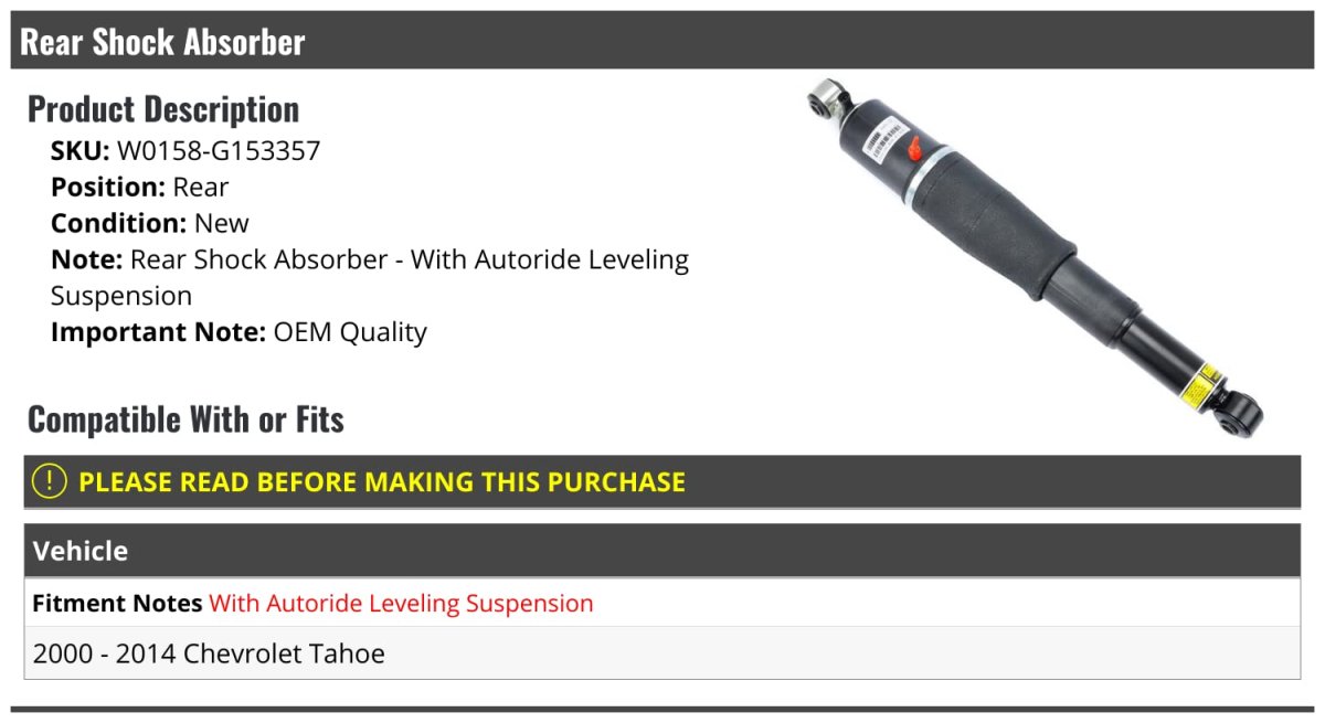 Rear Shock Absorber For 2000-2014 Chevy Tahoe With Autoride Leveling Suspension