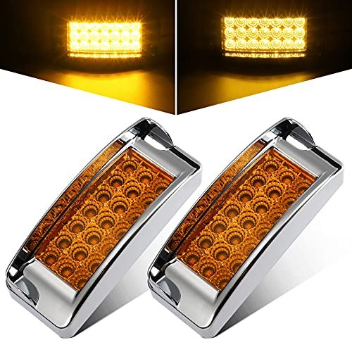 Partsam 2pcs X 6 Rectangular Trailer Marker Led Lights 21 Diodes With Chrome Plastic Light Bezel W Visors Amber 2 Turn Signal