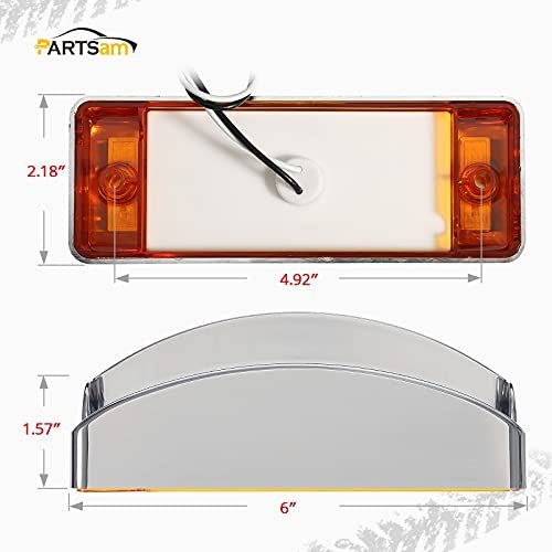 Partsam 2pcs X 6 Rectangular Trailer Marker Led Lights 21 Diodes With Chrome Plastic Light Bezel W Visors Amber 2 Turn Signal