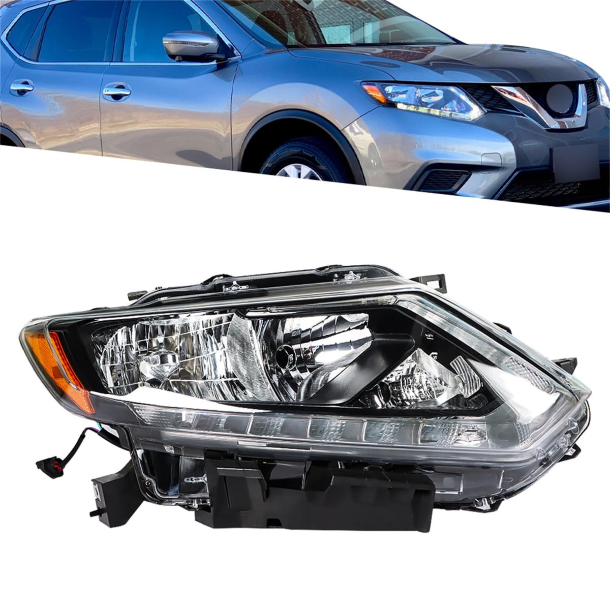 Right Side Headlight Assembly Replacement For Rogue 2014 2015 2016 Chrome Housing Halogen Front Passenger Lamp Replaces