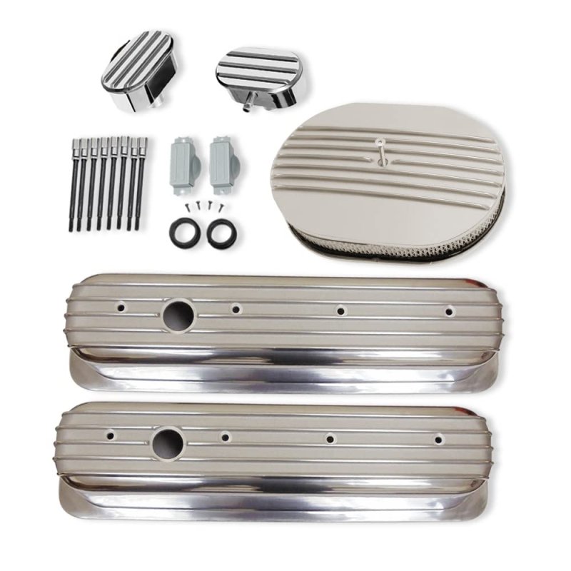 Demotor Performance Finned Tall Polished Aluminum Valve Covers For Sbc With