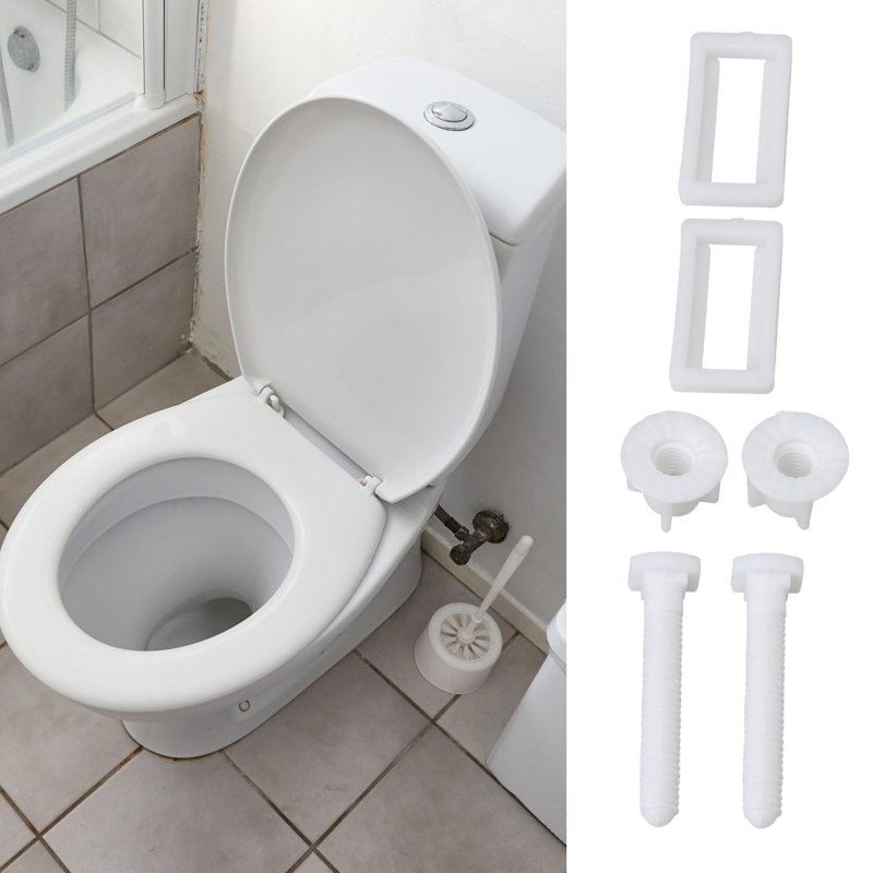 White Rectangular Shaped Toilet Seat Hinge Bolts Nuts Cover Square Frame Screws Pack Of 2