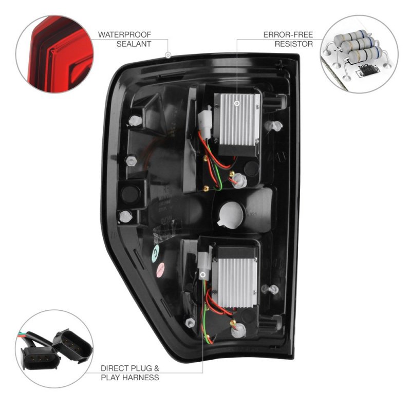 Red Lens Premium Led Tail Light Assembly Full-led License Plate Lamp Housing Replacement Bundle For 2009-2014 Ford F150 Pickup