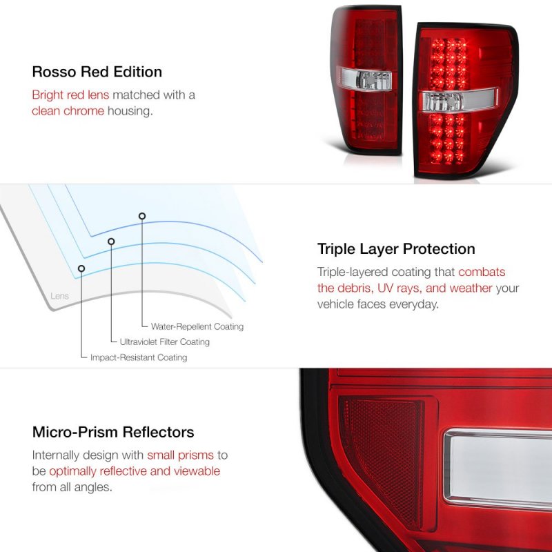Red Lens Premium Led Tail Light Assembly Full-led License Plate Lamp Housing Replacement Bundle For 2009-2014 Ford F150 Pickup