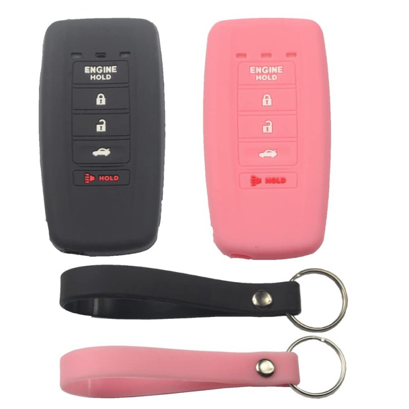 2 Pack Silicone 5 Button Smart Key Fob Cover Case With Keychain For Acura Ilx Tlx Rlx Rdx Mdx Black Pink Protector Engine Start