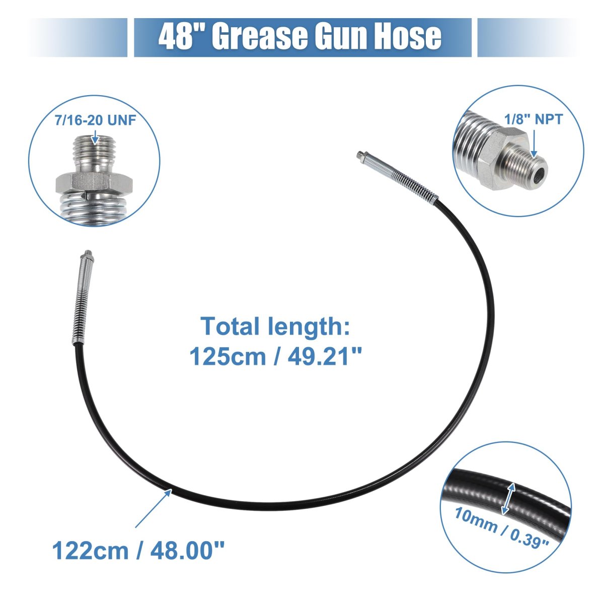 Universal 10000psi 48 Car Grease Gun Flex Hose Trailer Extension Non-slip Black 1 8 Npt