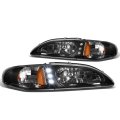 Pair Black Housing Amber Corner Led Headlights Signal Compatible With 94-98 Ford Mustang Sn95
