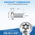 10pcs Torx Security Machine Screws 3 8-16 X 4 304 Stainless Steel Tamper Resistant Button Head Bolt Full Thread For Anti-theft