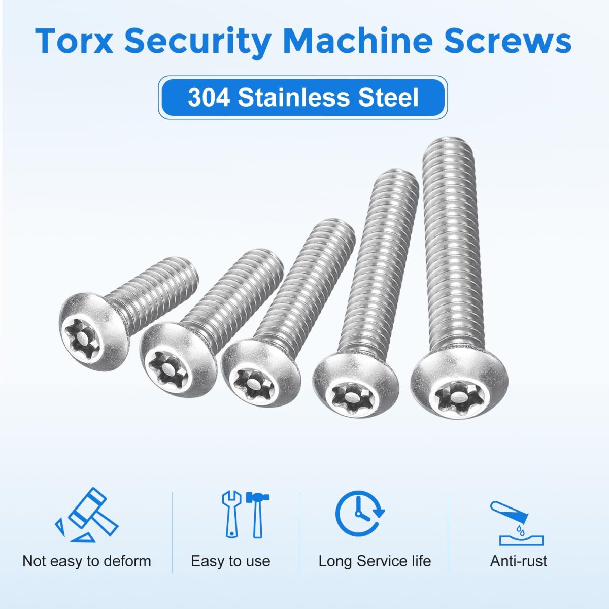 10pcs Torx Security Machine Screws 3 8-16 X 4 304 Stainless Steel Tamper Resistant Button Head Bolt Full Thread For Anti-theft