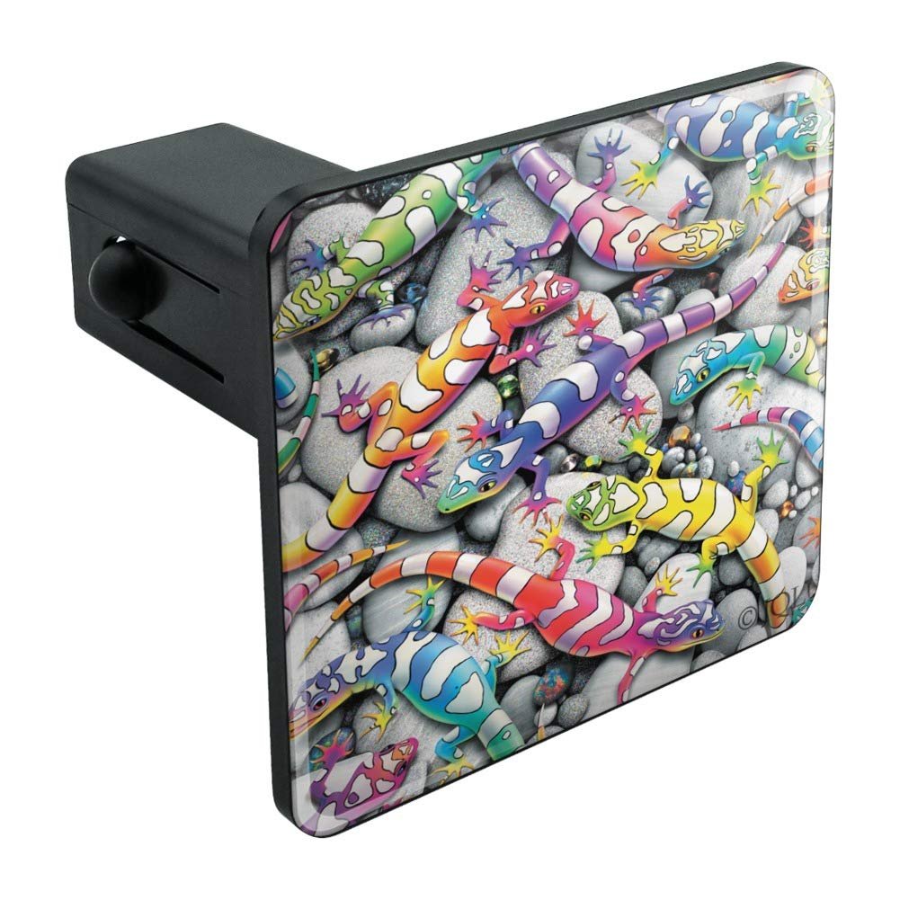 Rainbow Colorful Geckos Lizards Trailer Hitch Cover Plug Insert For 1 25 In Receivers Heavy Duty Black Abs Plastic Uv Resistant