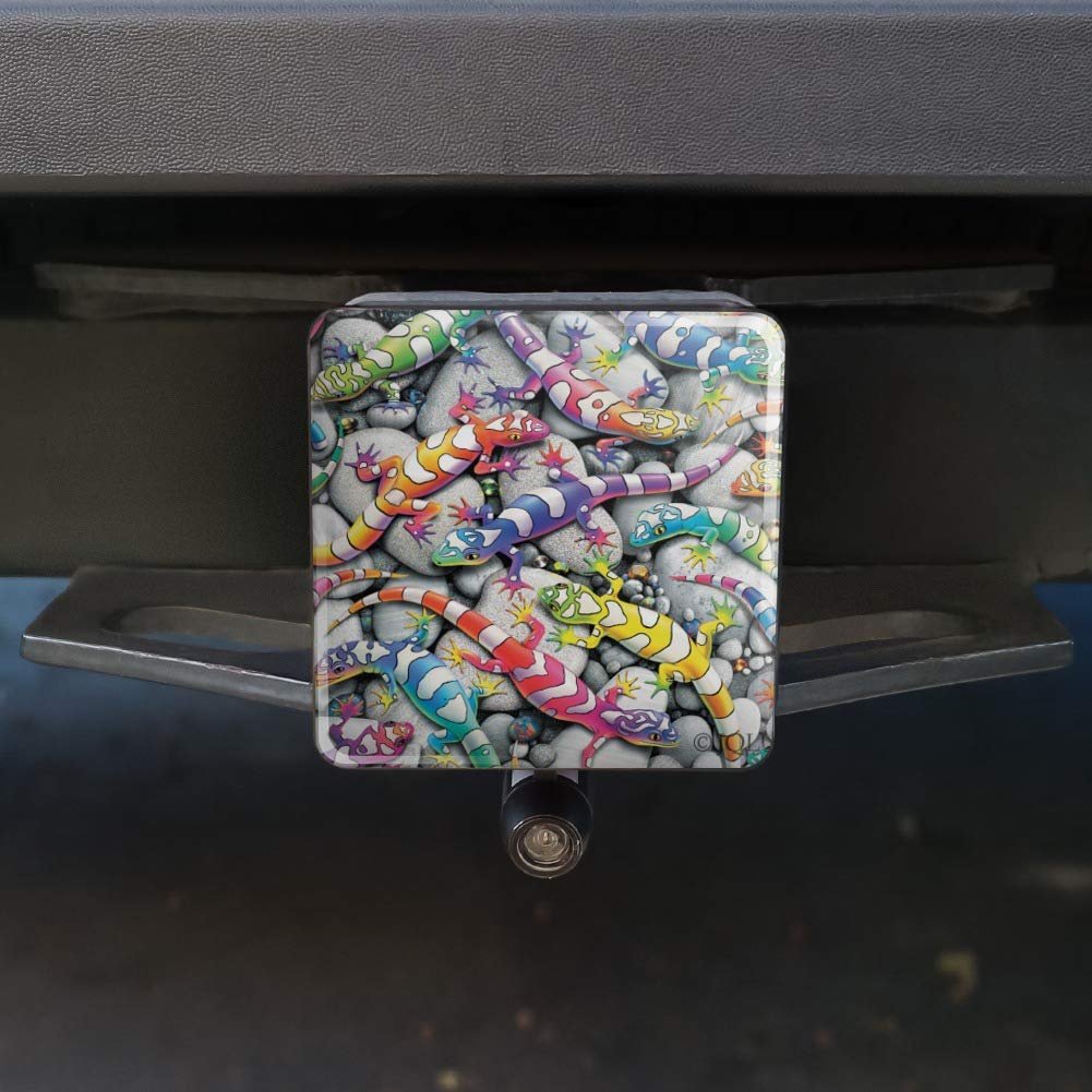 Rainbow Colorful Geckos Lizards Trailer Hitch Cover Plug Insert For 1 25 In Receivers Heavy Duty Black Abs Plastic Uv Resistant