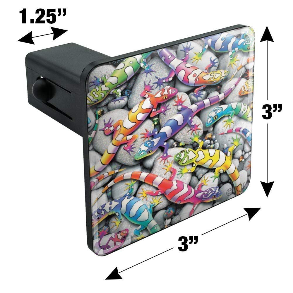 Rainbow Colorful Geckos Lizards Trailer Hitch Cover Plug Insert For 1 25 In Receivers Heavy Duty Black Abs Plastic Uv Resistant