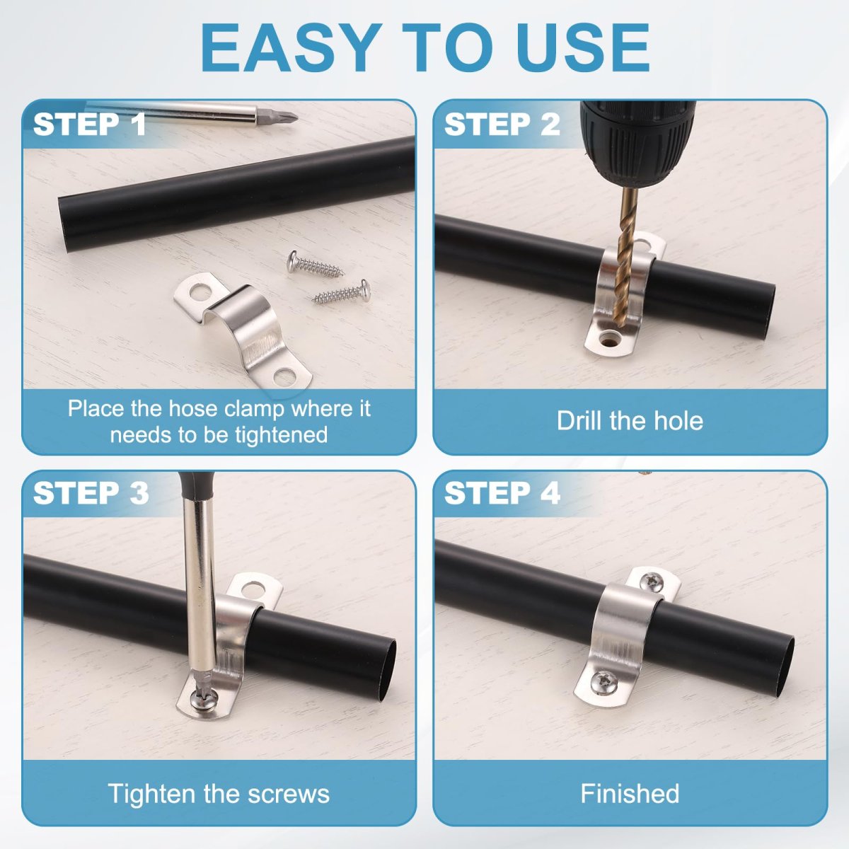 4pcs 57mm 2-1 4 Two Hole Rigid Pipe Strap 304 Stainless Steel Conduit Clamp Thicken U Bracket Heavy Duty With Self-tapping