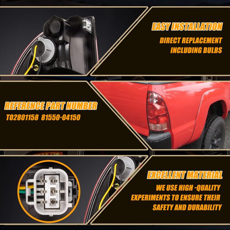 Right Passenger Side Tail Light For 2005 To 2015 Toyota Tacoma Red Lens Assembly With Harness And Bulbs Replace 8155004150
