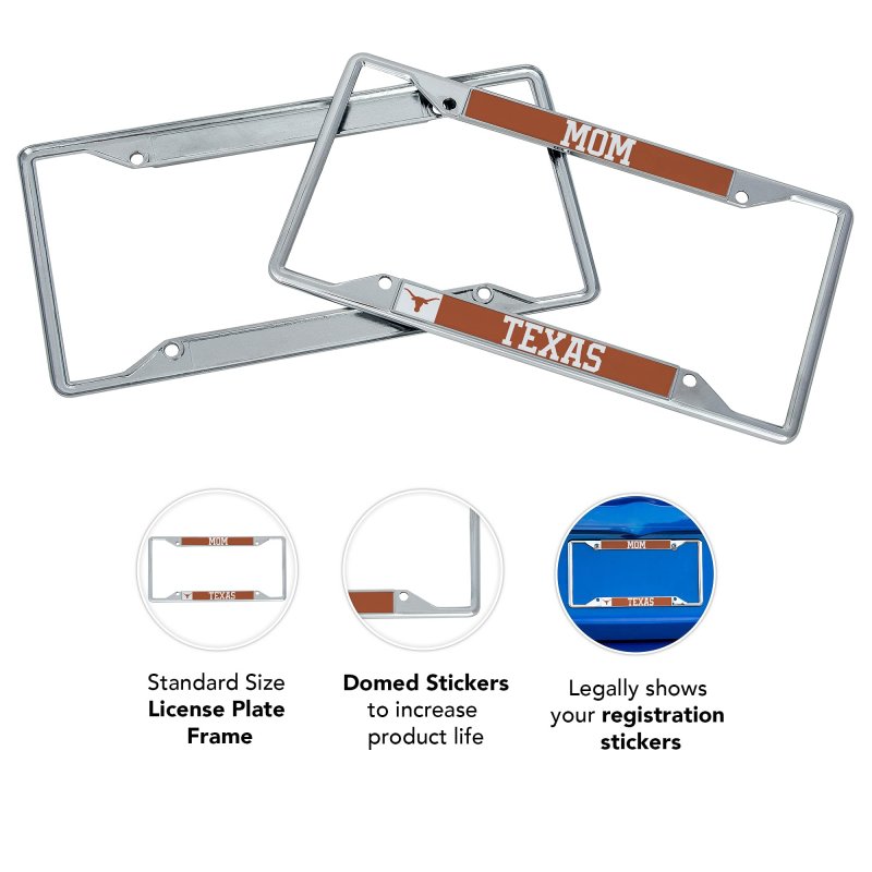 University Of Texas Austin Longhorns License Plate Frame Mom Officially Licensed Zinc Alloy Metal Car Tag Holder 6 25 X 12 In