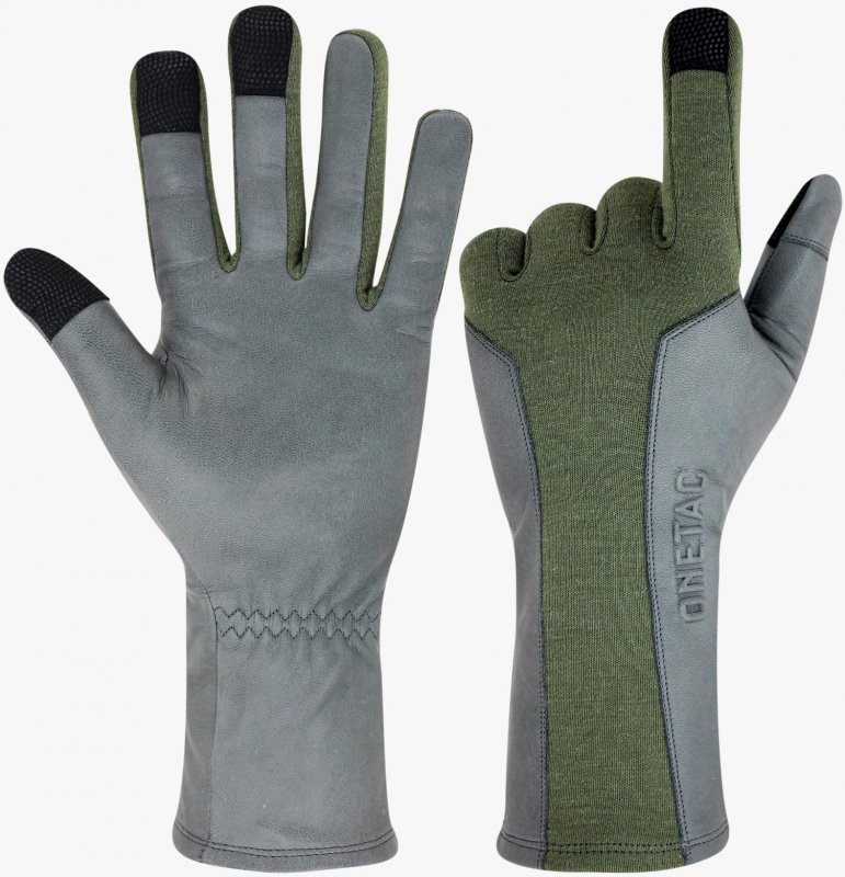Onetac Touch Screen Nomex Pilot Flight Flyers Operator Aviation Duty Work Gloves Goat Leather Tight Fit Palm Green Gray Medium