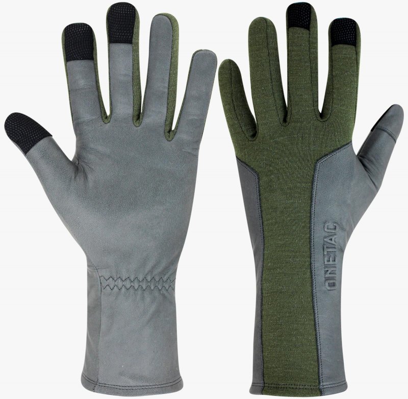 Onetac Touch Screen Nomex Pilot Flight Flyers Operator Aviation Duty Work Gloves Goat Leather Tight Fit Palm Green Gray Medium