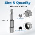 5pcs Hex Nut Driver Drill Bit 8mm Metric 6-point Socket 1 4 Shank Magnetic Setter Cr-v Steel Bolt Sockets For Power Drills