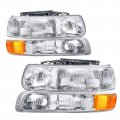Headlight And Bumper Light Assembly For 99-02 Chevy Silverado 00-06 Suburban Tahoe Halogen Crystal Clear Lens With Chrome 