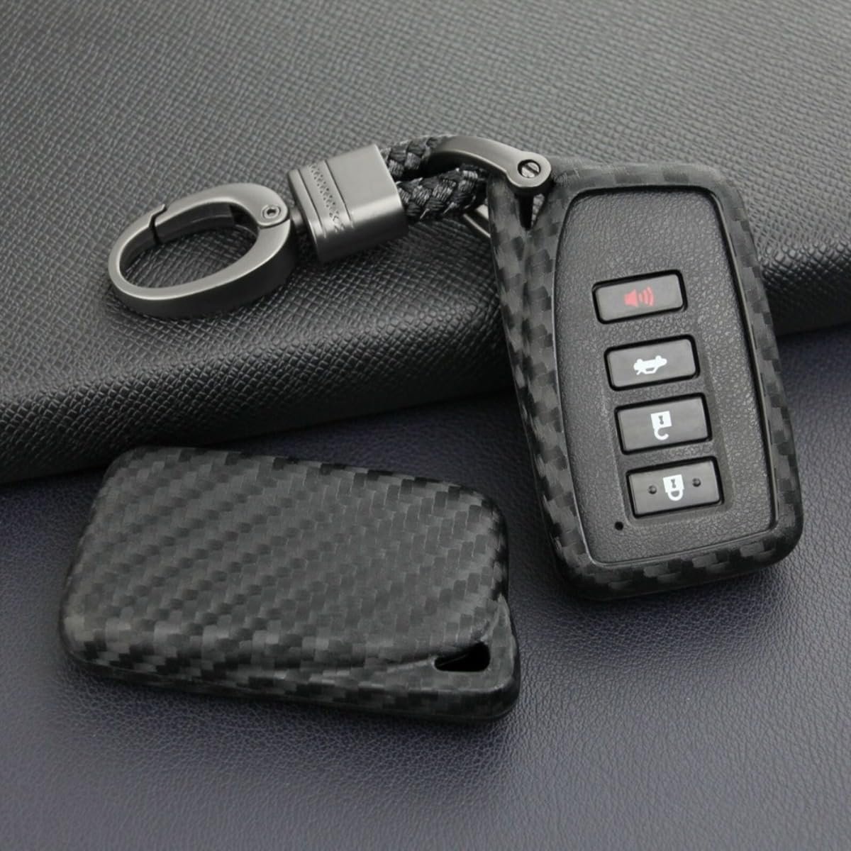 Carbon Fiber Car Key Fob Case Cover Chain Ring Keychain Accessories For Lexus