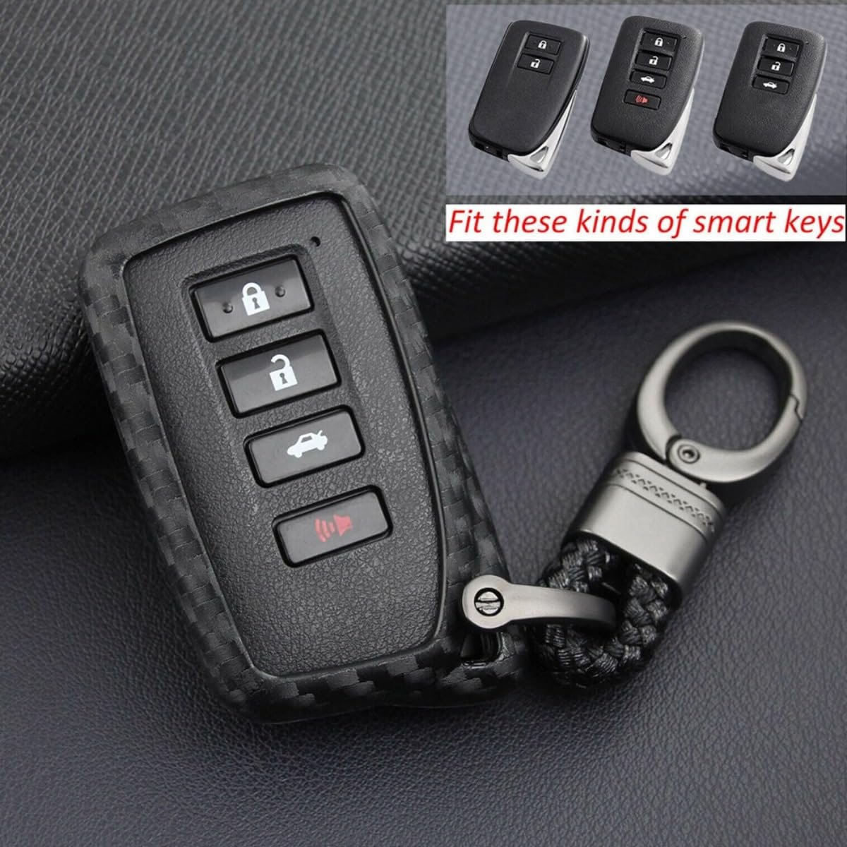 Carbon Fiber Car Key Fob Case Cover Chain Ring Keychain Accessories For Lexus