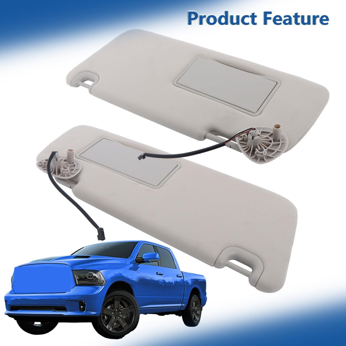 Driver And Passenger Side Sun Visor With Mirror Light Gray Replacement For Ram 1500 2500 3500 2013 2018 Set Of 2