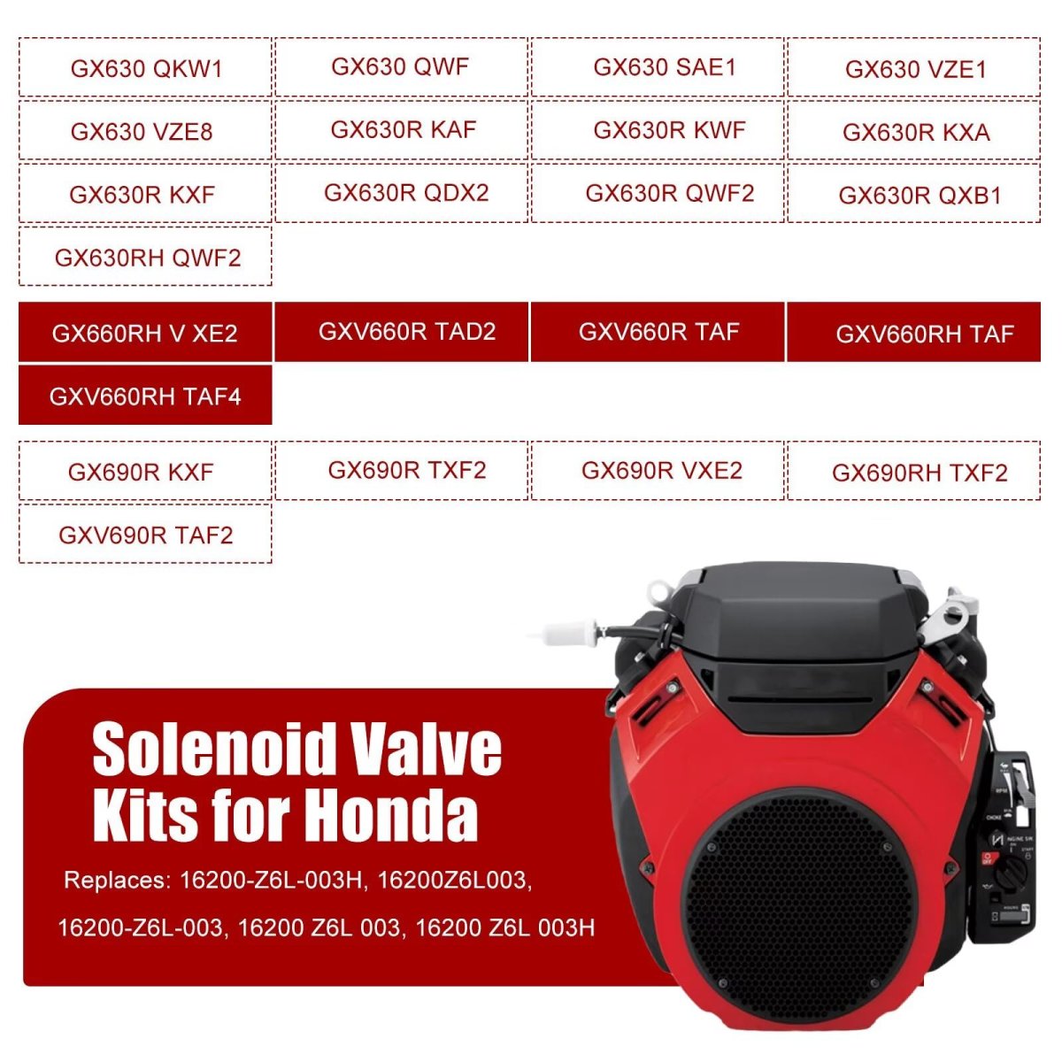 16200-z6l-003h 16200z6l003 16200-z6l-003 Solenoid Valve Kits For Honda Gx630 Gx630r Gx630rh Gx660rh Gx690r Gx690rh Gxv660r