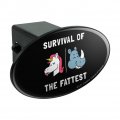 Survival Of The Fattest Unicorn Chubby Rhino Fittest Pun Funny Humor Oval Tow Trailer Hitch Cover Plug Insert
