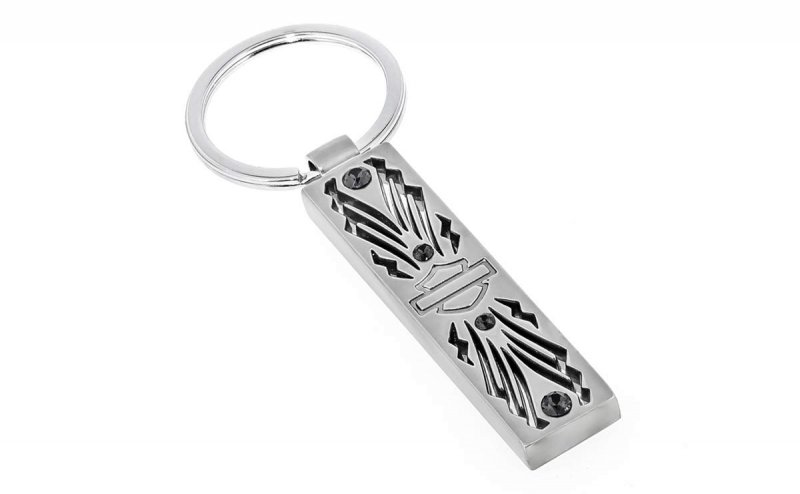 Harley-davidson Vegan Leather Keychain With Clip And Key Ring Genuine Swarovski Crystals Silver Cut Out