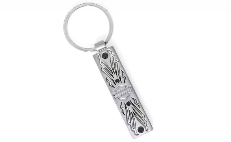 Harley-davidson Vegan Leather Keychain With Clip And Key Ring Genuine Swarovski Crystals Silver Cut Out