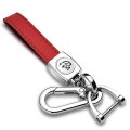 Dodge Srt Hellcat Logo In White On Genuine Red Leather Loop-strap Chrome Hook Metal Key Chain Official Licensed 
