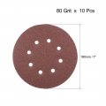 Uxcell 10pcs 7 Inch 8 Hole Hook And Loop Sanding Disc 80 Grit Flocking Sandpaper Random Orbital Sander Paper
