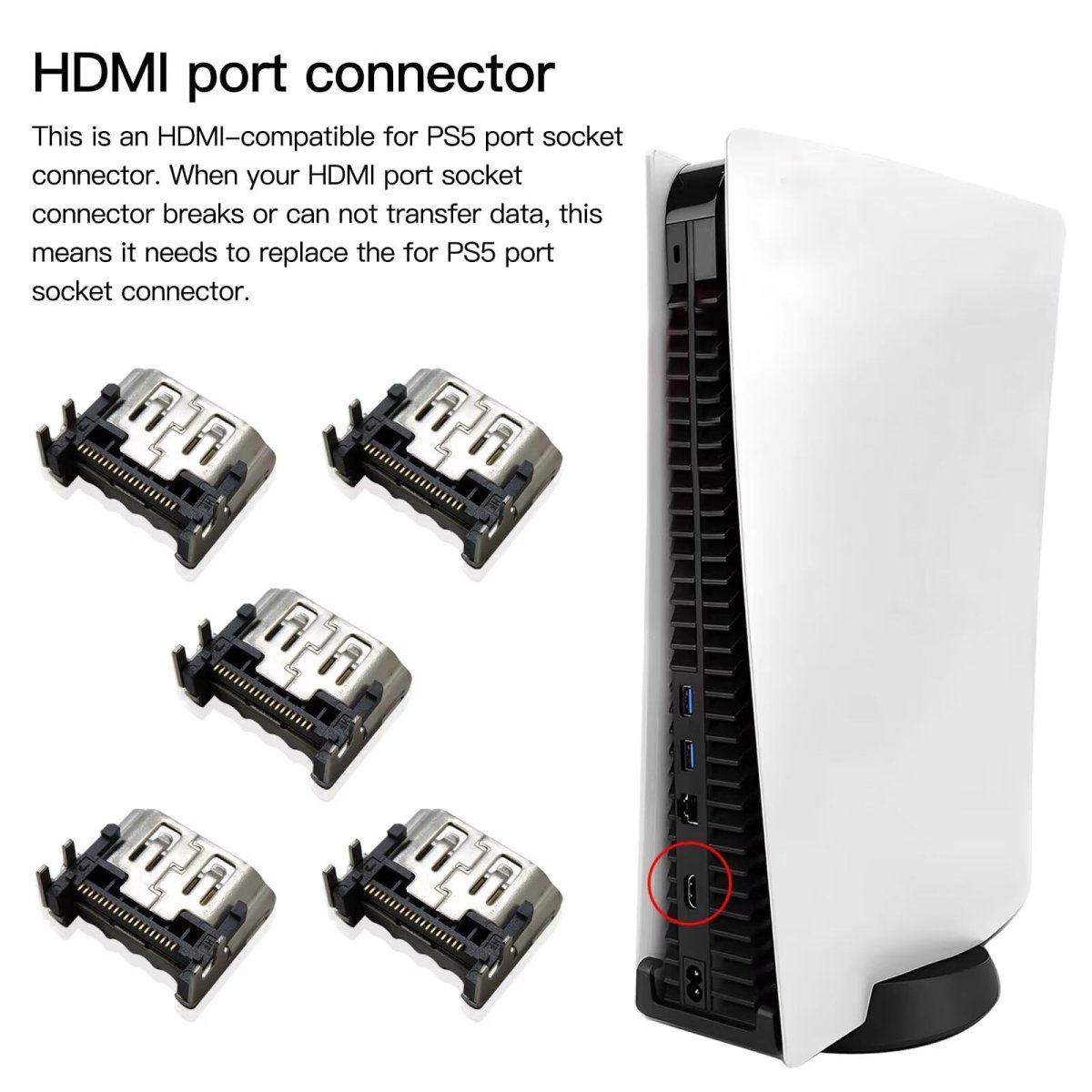 5pc 1080p Hdmi Port Connector Socket Replacement For Ps5 Premium Material High Temperature And Corrosion Resistant Jack