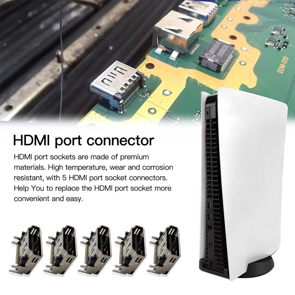 5pc 1080p Hdmi Port Connector Socket Replacement For Ps5 Premium Material High Temperature And Corrosion Resistant Jack
