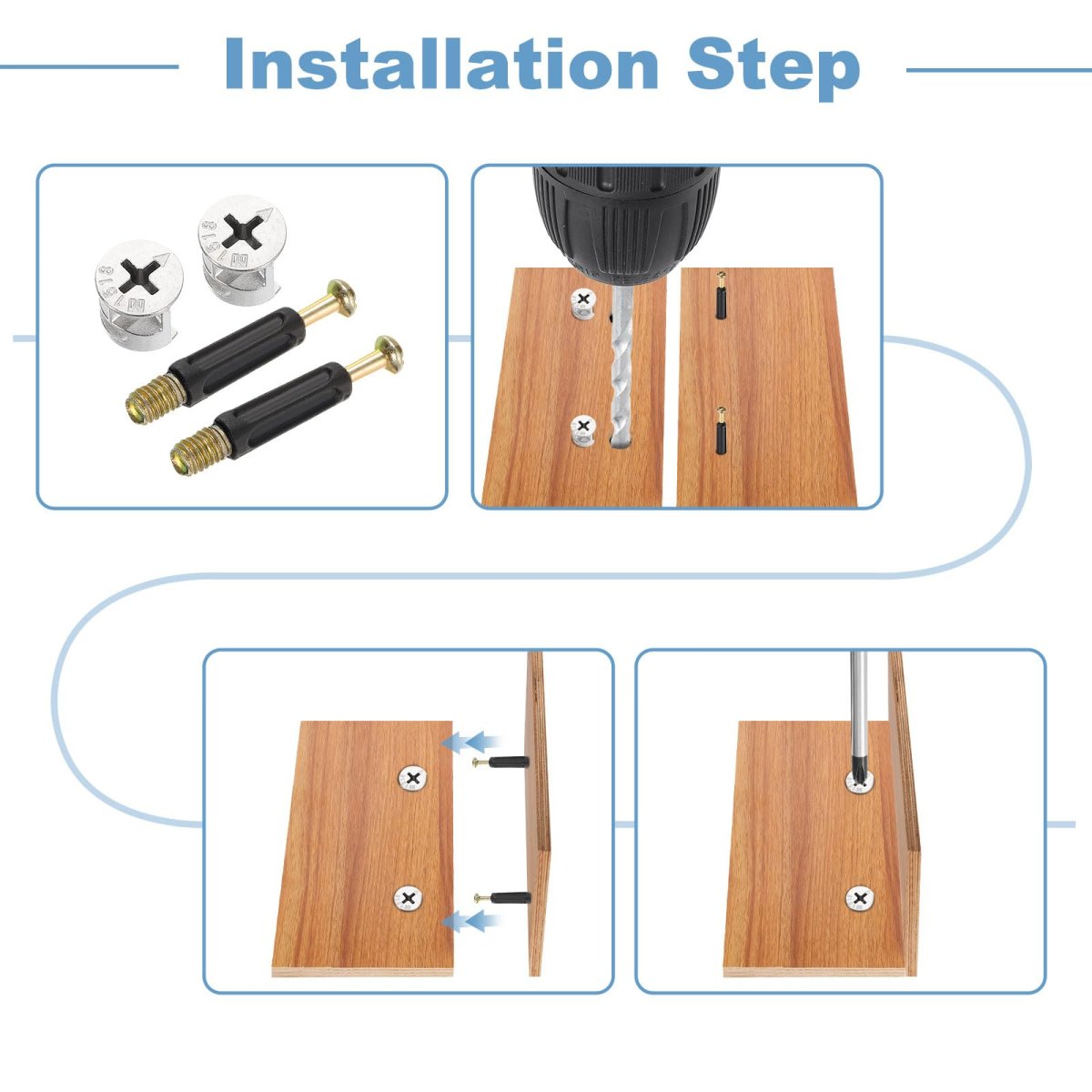 45pcs 35mm Furniture Connecting Fittings Thread Bolts Dowels Screws Metal Dowel Fitting Fasteners For Cabinet Drawer And